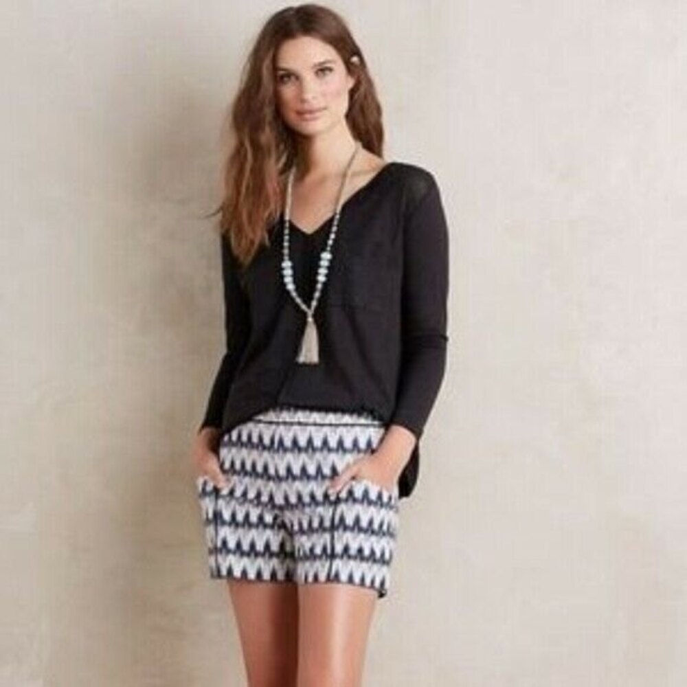 Anthropologie Cartonnier Larimar Ikat Shorts Blue Motif Size 14 NWT